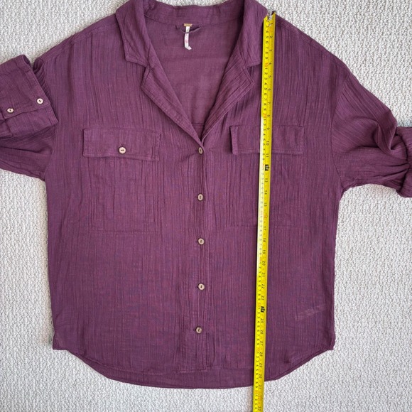 Free People Cotton Gauze Oversized Button Down Shirt, Burgundy Size Large - Picture 8 of 15